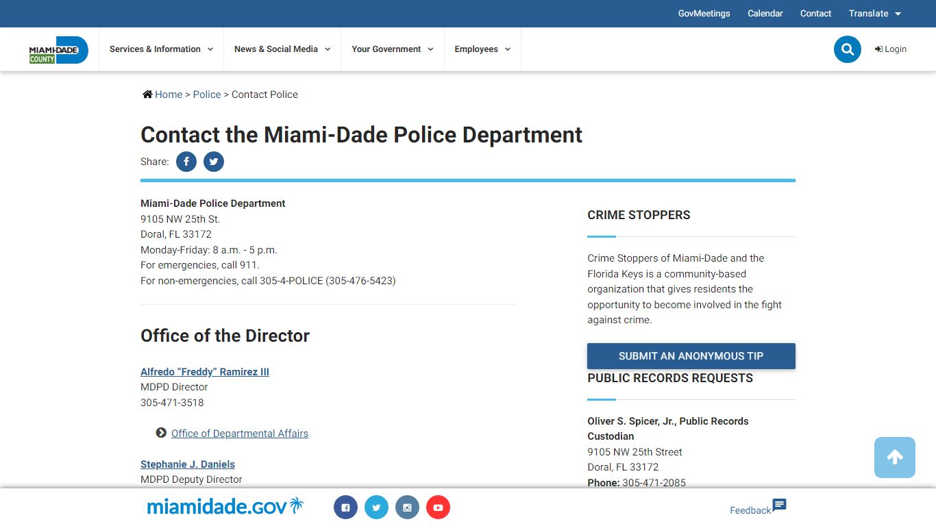 Contact the Miami-Dade Police Department