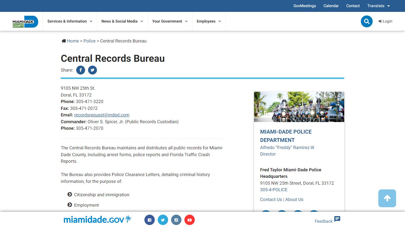 Central Records Bureau - Miami-Dade County